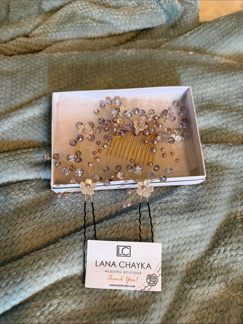 Gold and Lilac Bridal Hair Comb Set